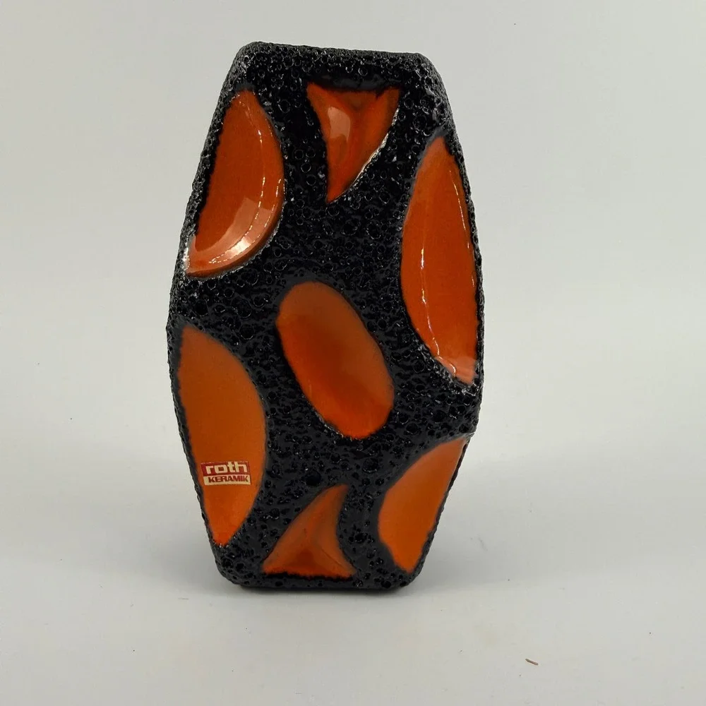 Roth Keramik 311-18 Fat Lava Vase Orange Black West Germany 1970s